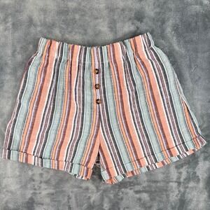 High-Waist Striped Linen-Blend Shorts in Peach & Mint